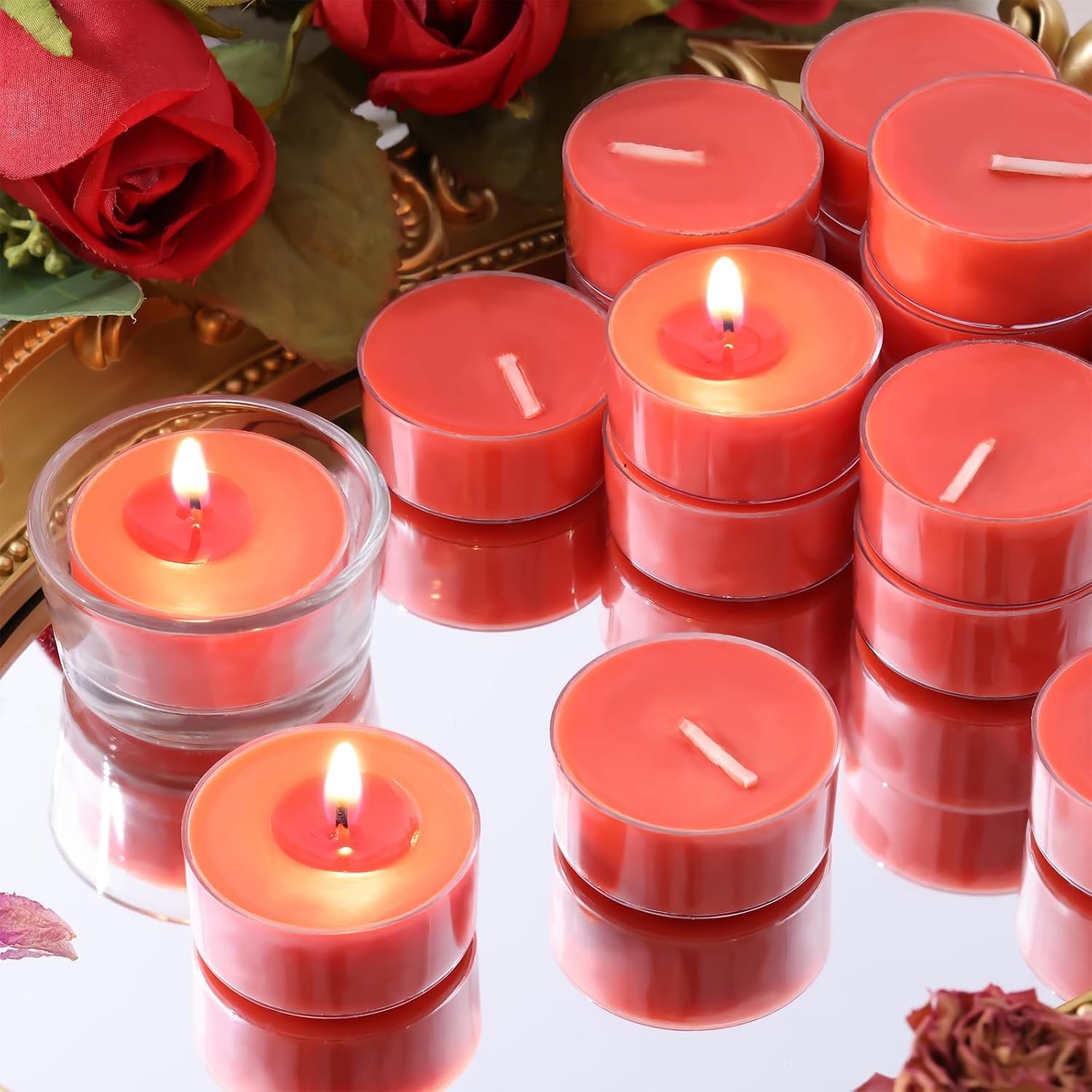 71Dx4mnI9AL._AC_SL1500_.jpg 12 Pack Fresh Rose Scented Tea Lights Candles, 4 Hours Natural Palm Tea Candles Bulk for Home Scented, Small Tealight Votives with Essential Oils for Home, Wedding, Baby Shower Favors & Gifts - Image 1