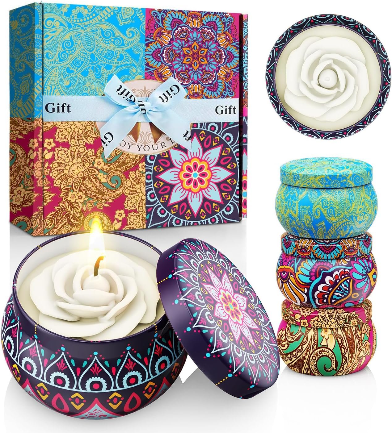 81aaO8hdfCL._AC_SL1416_.jpg Scented Candles Gift Set: 4 Pack Flower Shaped Christmas Candles for Home Scented - Stress Relief Gifts for Women, Birthday, Mother's Day (Flower) - Image 1